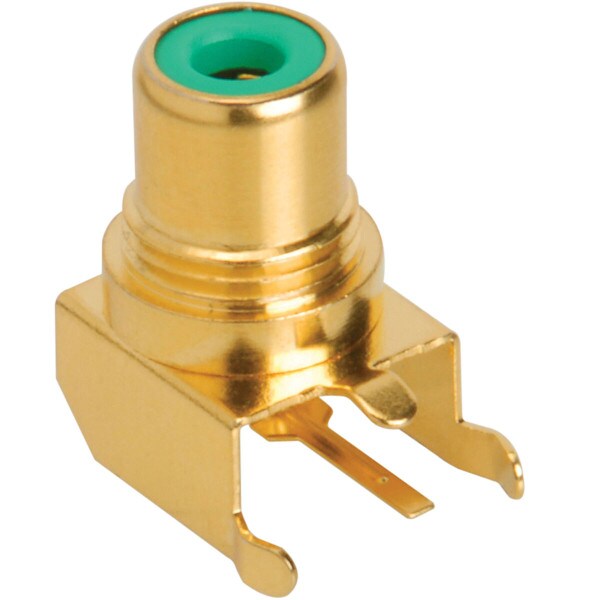 Main product image for RCA Jack PCB Mount Gold Plated Right Angle Green 099-002